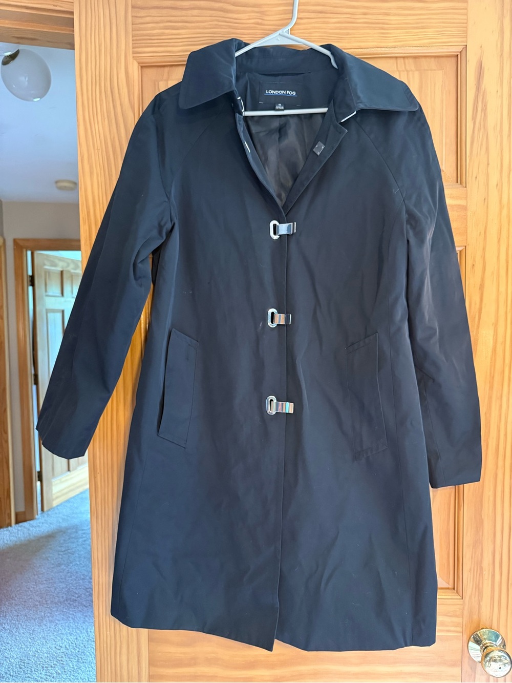London Fog Black Toggle-Front Trench Coat size medium